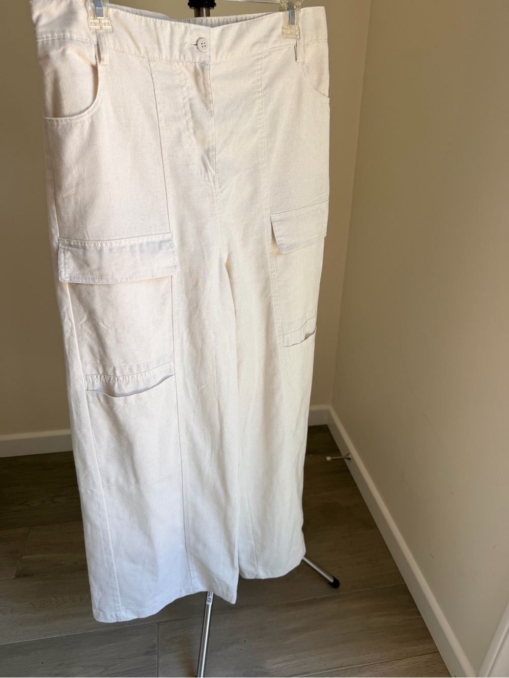 Hunter & Brown like new Cream Elastic-Waist Linen Blend Pants L - Picture 4 of 15